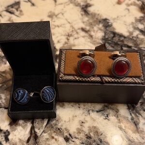 Elegant Blue/Silver and Red Cufflinks Set